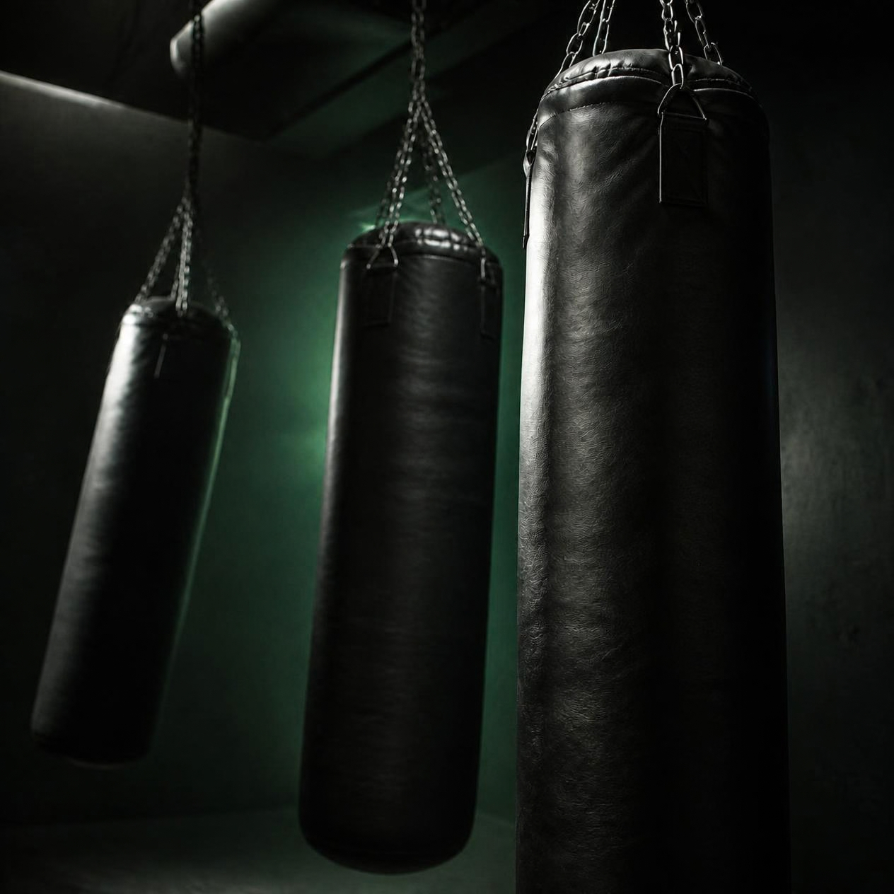 Heavy bags hanging in green light
